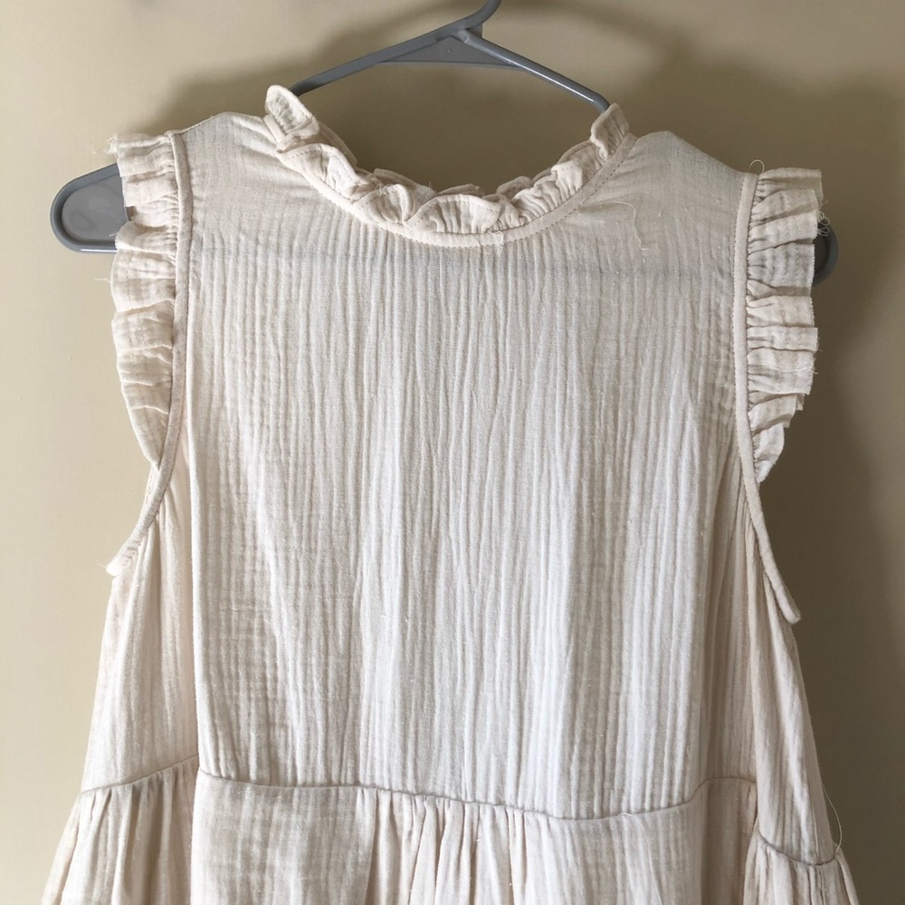 Cream Cotton-Gauze Ruffle Dress